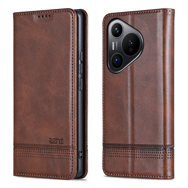 For Huawei Pura 70 AZNS Magnetic Calf Texture Flip Leather Phone Case(Dark Brown) by AZNS