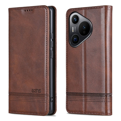 For Huawei Pura 70 AZNS Magnetic Calf Texture Flip Leather Phone Case(Dark Brown) by AZNS
