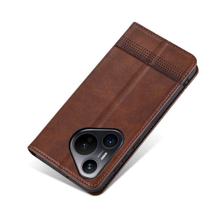 For Huawei Pura 70 AZNS Magnetic Calf Texture Flip Leather Phone Case(Dark Brown) by AZNS