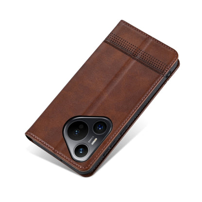 For Huawei Pura 70 AZNS Magnetic Calf Texture Flip Leather Phone Case(Dark Brown) by AZNS
