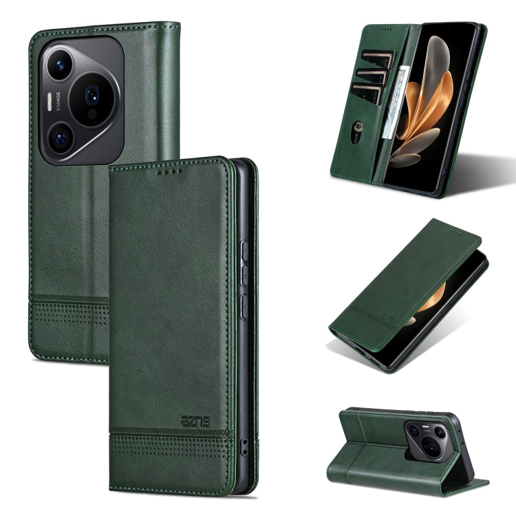 For Huawei Pura 70 Pro / 70 Pro+ AZNS Magnetic Calf Texture Flip Leather Phone Case(Dark Green) by AZNS