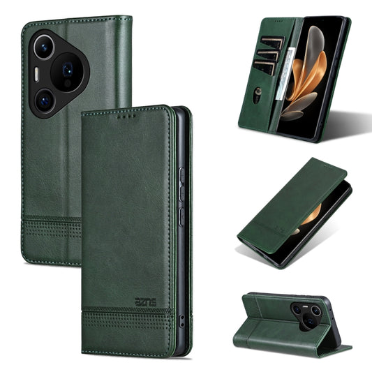 For Huawei Pura 70 Pro / 70 Pro+ Fine Hole AZNS Magnetic Calf Texture Flip Leather Phone Case(Dark Green) by AZNS