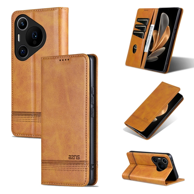 For Huawei Pura 70 Pro / 70 Pro+ Fine Hole AZNS Magnetic Calf Texture Flip Leather Phone Case(Light Brown) by AZNS