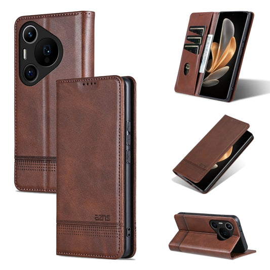 For Huawei Pura 70 Pro / 70 Pro+ Fine Hole AZNS Magnetic Calf Texture Flip Leather Phone Case(Dark Brown) by AZNS