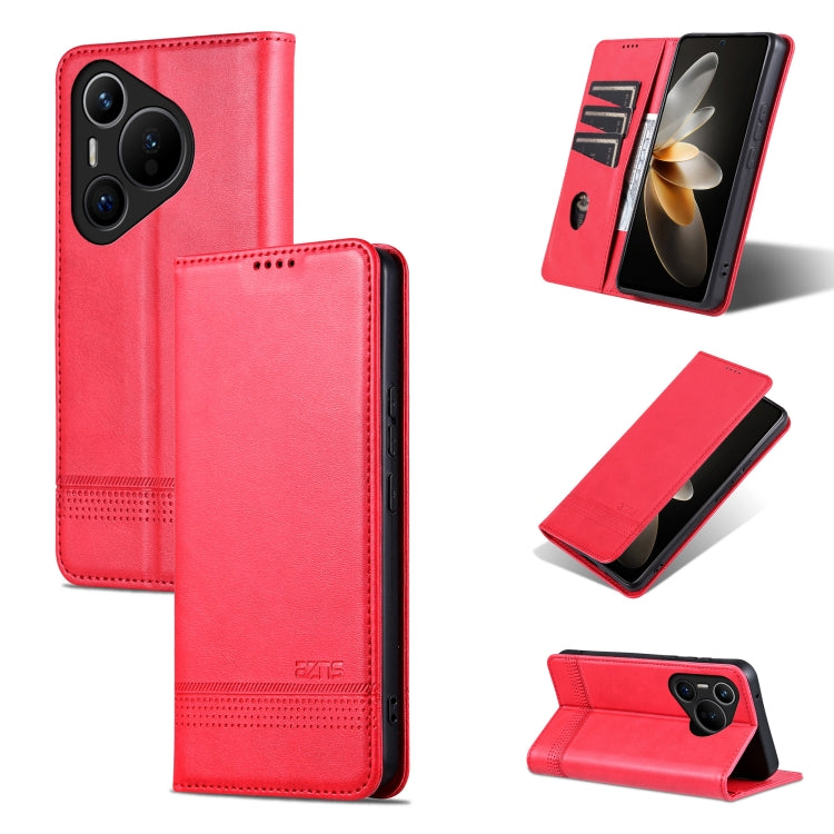 For Huawei Pura 70 Fine Hole AZNS Magnetic Calf Texture Flip Leather Phone Case(Red) by AZNS