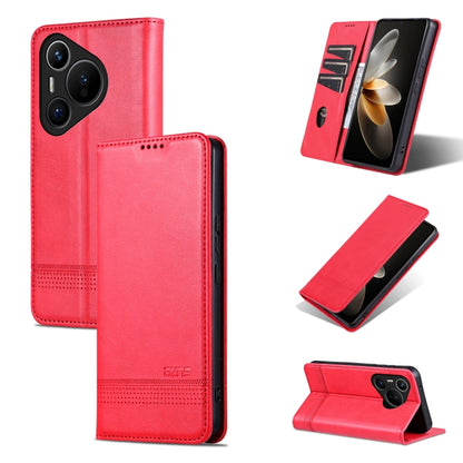 For Huawei Pura 70 Fine Hole AZNS Magnetic Calf Texture Flip Leather Phone Case(Red) by AZNS