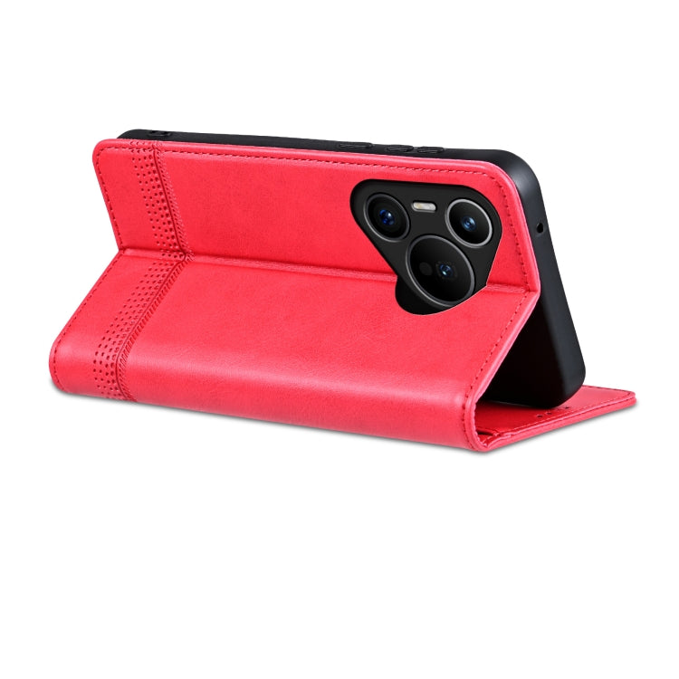 For Huawei Pura 70 Fine Hole AZNS Magnetic Calf Texture Flip Leather Phone Case(Red) by AZNS