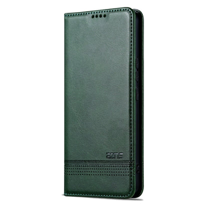 For Huawei Pura 70 Fine Hole AZNS Magnetic Calf Texture Flip Leather Phone Case(Dark Green) by AZNS