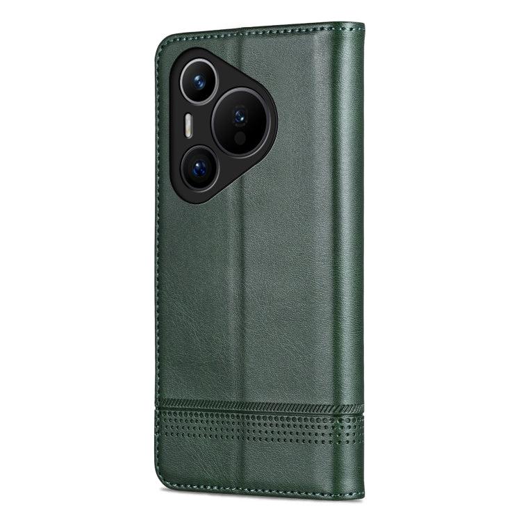 For Huawei Pura 70 Fine Hole AZNS Magnetic Calf Texture Flip Leather Phone Case(Dark Green) by AZNS