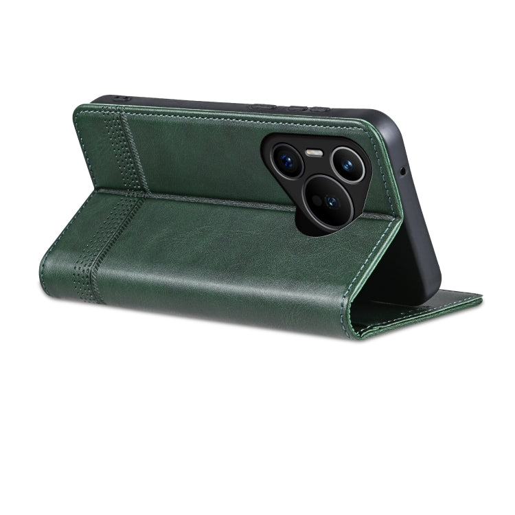 For Huawei Pura 70 Fine Hole AZNS Magnetic Calf Texture Flip Leather Phone Case(Dark Green) by AZNS