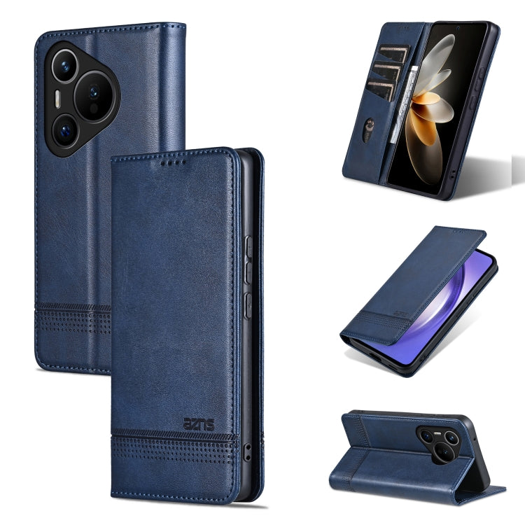 For Huawei Pura 70 Fine Hole AZNS Magnetic Calf Texture Flip Leather Phone Case(Dark Blue) by AZNS