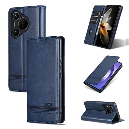 For Huawei Pura 70 Fine Hole AZNS Magnetic Calf Texture Flip Leather Phone Case(Dark Blue) by AZNS