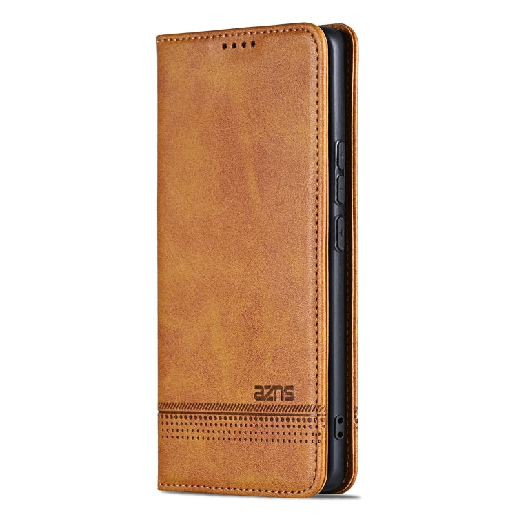 For Huawei Pura 70 Fine Hole AZNS Magnetic Calf Texture Flip Leather Phone Case(Light Brown) by AZNS