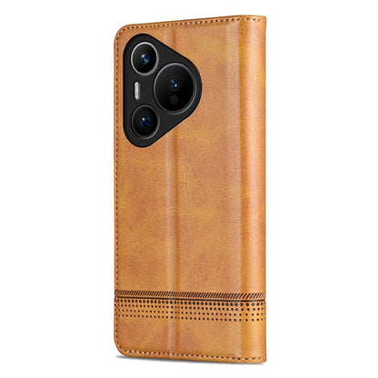 For Huawei Pura 70 Fine Hole AZNS Magnetic Calf Texture Flip Leather Phone Case(Light Brown) by AZNS