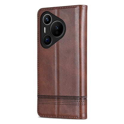 For Huawei Pura 70 Fine Hole AZNS Magnetic Calf Texture Flip Leather Phone Case(Dark Brown) by AZNS
