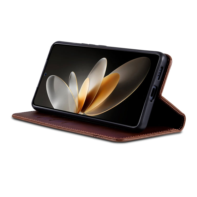 For Huawei Pura 70 Fine Hole AZNS Magnetic Calf Texture Flip Leather Phone Case(Dark Brown) by AZNS