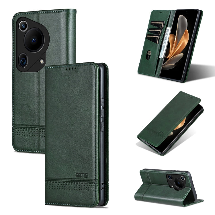 For Huawei Pura 70 Ultra AZNS Magnetic Calf Texture Flip Leather Phone Case(Dark Green) by AZNS