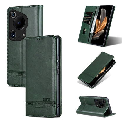 For Huawei Pura 70 Ultra AZNS Magnetic Calf Texture Flip Leather Phone Case(Dark Green) by AZNS