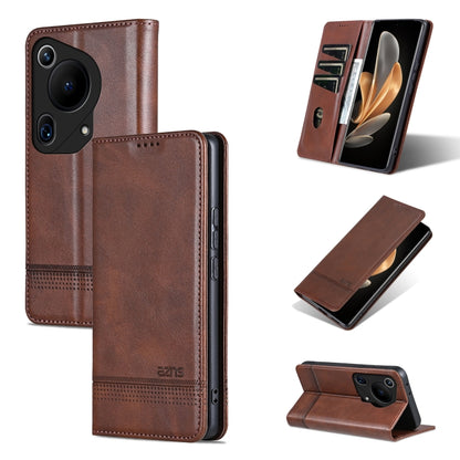 For Huawei Pura 70 Ultra AZNS Magnetic Calf Texture Flip Leather Phone Case(Dark Brown) by AZNS