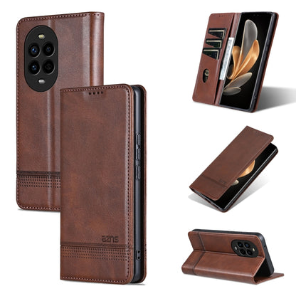 For Huawei nova 13 Pro AZNS Magnetic Calf Texture Flip Leather Phone Case(Dark Brown) by AZNS