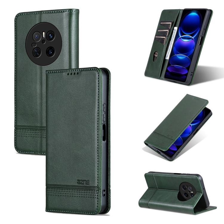 For Huawei Mate 70 AZNS Magnetic Calf Texture Flip Leather Phone Case(Dark Green) by AZNS