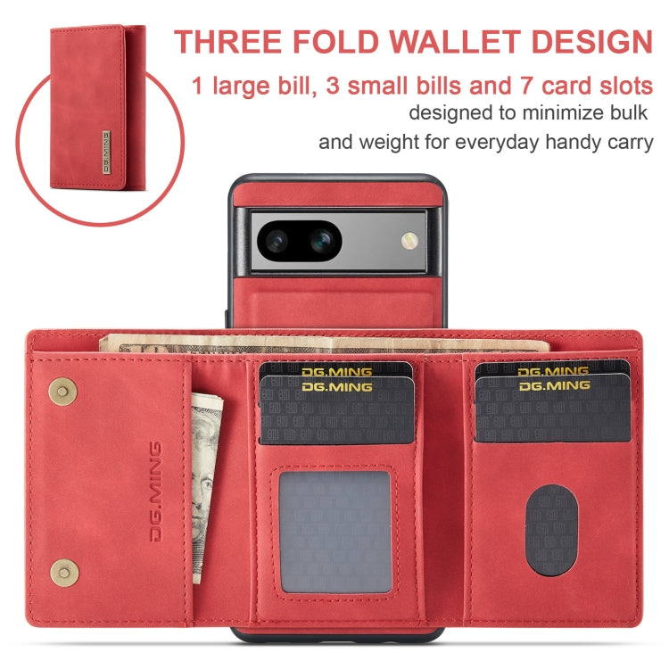 For Google Pixel 7A DG.MING M1 Series 3-Fold Multi Card Wallet + Magnetic Phone Case(Red) by DG.MING