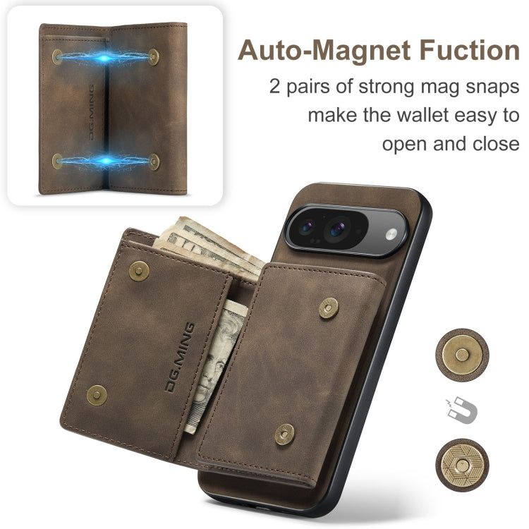 For Google Pixel 9 / 9 Pro DG.MING M1 Series 3-Fold Multi Card Wallet + Magnetic Phone Case(Coffee) by DG.MING
