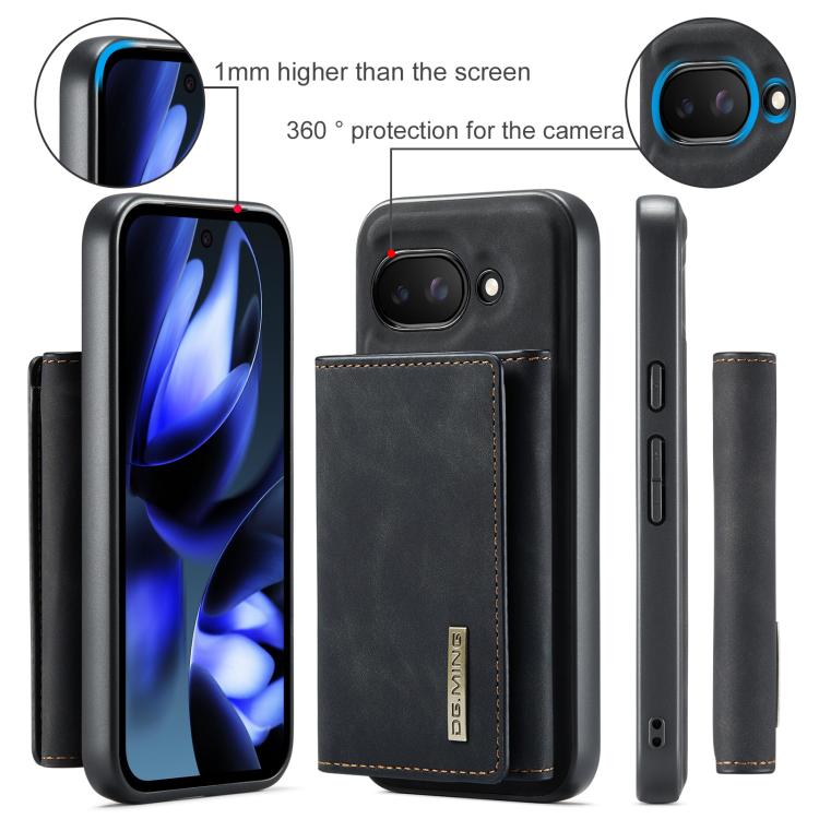 For Google Pixel 9a DG.MING M1 Series 3-Fold Multi Card Wallet + Magnetic Phone Case(Black) by DG.MING