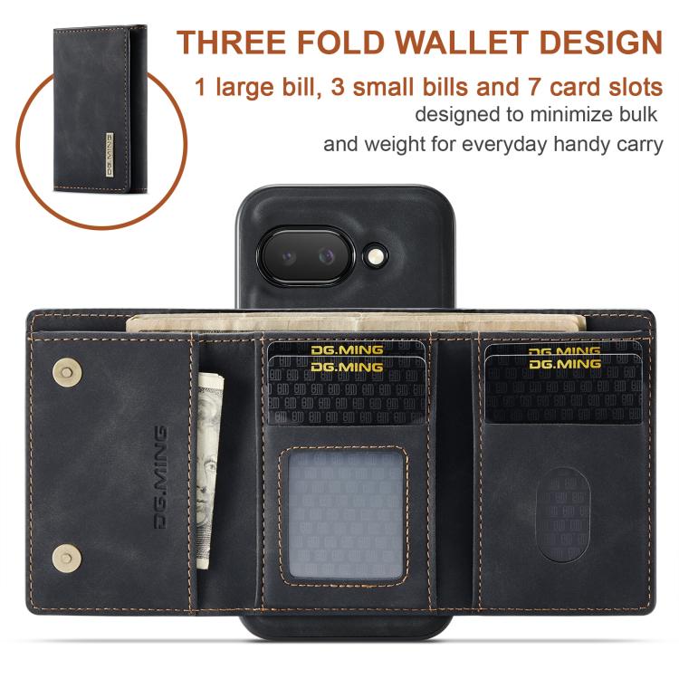 For Google Pixel 9a DG.MING M1 Series 3-Fold Multi Card Wallet + Magnetic Phone Case(Black) by DG.MING