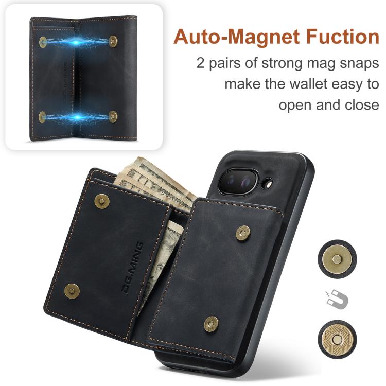 For Google Pixel 9a DG.MING M1 Series 3-Fold Multi Card Wallet + Magnetic Phone Case(Black) by DG.MING