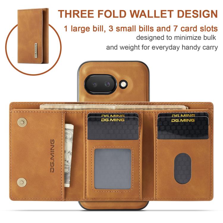 For Google Pixel 9a DG.MING M1 Series 3-Fold Multi Card Wallet + Magnetic Phone Case(Brown) by DG.MING