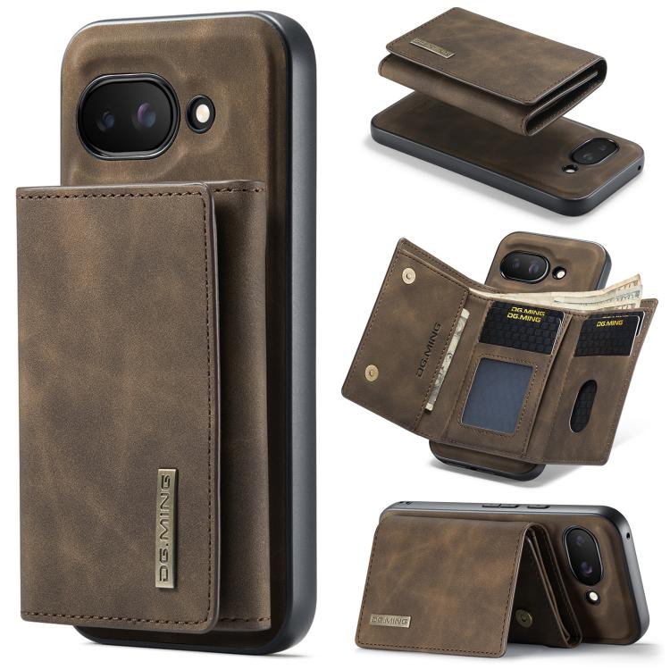 For Google Pixel 9a DG.MING M1 Series 3-Fold Multi Card Wallet + Magnetic Phone Case(Coffee) by DG.MING