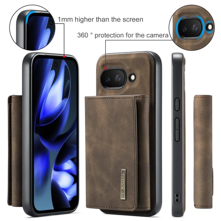 For Google Pixel 9a DG.MING M1 Series 3-Fold Multi Card Wallet + Magnetic Phone Case(Coffee) by DG.MING