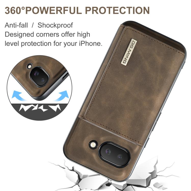 For Google Pixel 9a DG.MING M1 Series 3-Fold Multi Card Wallet + Magnetic Phone Case(Coffee) by DG.MING