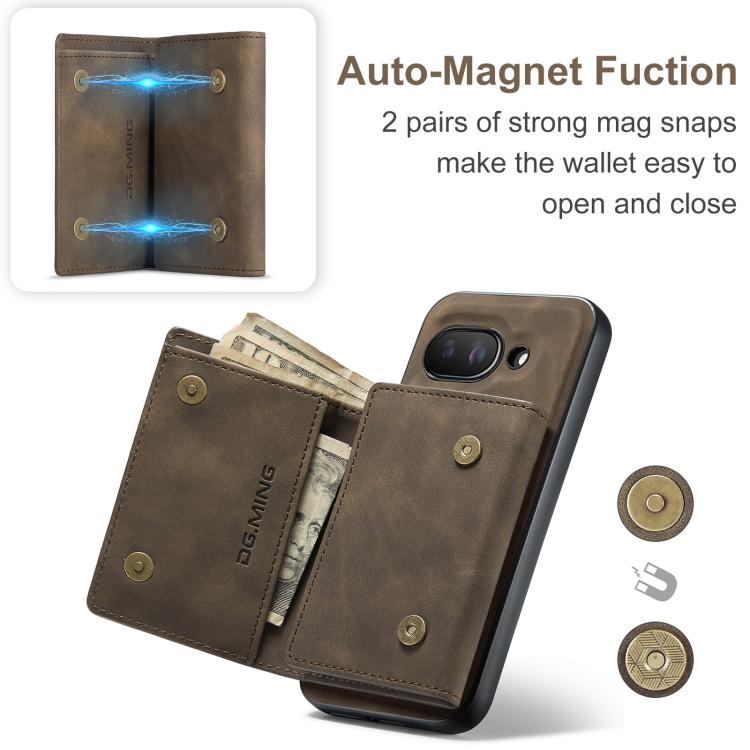For Google Pixel 9a DG.MING M1 Series 3-Fold Multi Card Wallet + Magnetic Phone Case(Coffee) by DG.MING