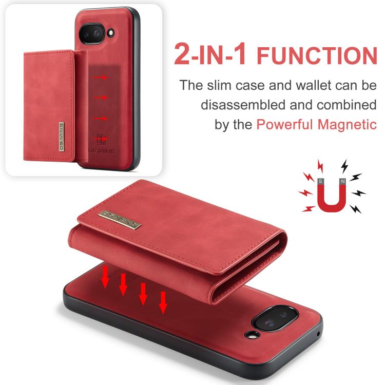 For Google Pixel 9a DG.MING M1 Series 3-Fold Multi Card Wallet + Magnetic Phone Case(Red) by DG.MING