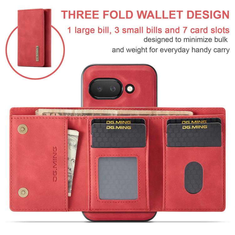 For Google Pixel 9a DG.MING M1 Series 3-Fold Multi Card Wallet + Magnetic Phone Case(Red) by DG.MING