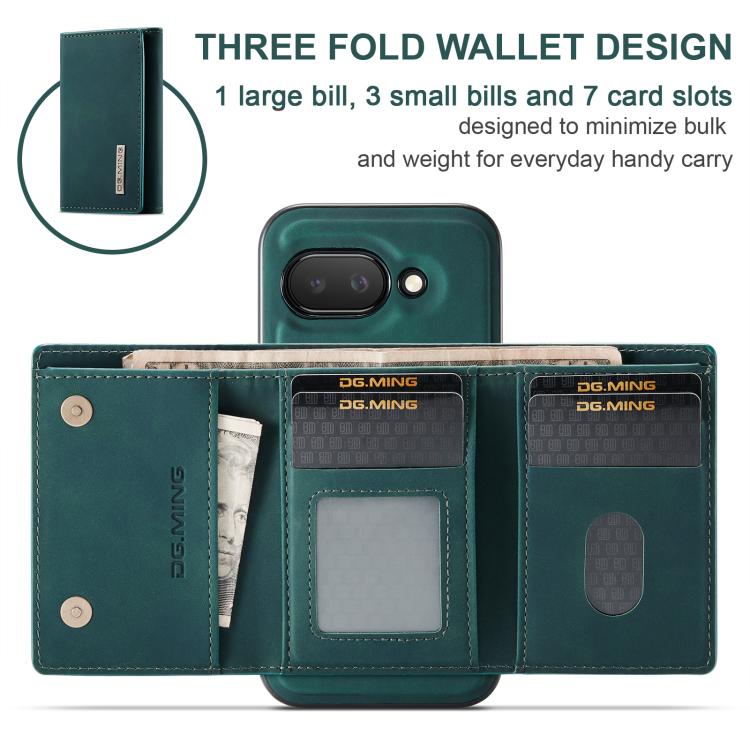 For Google Pixel 9a DG.MING M1 Series 3-Fold Multi Card Wallet + Magnetic Phone Case(Green) by DG.MING