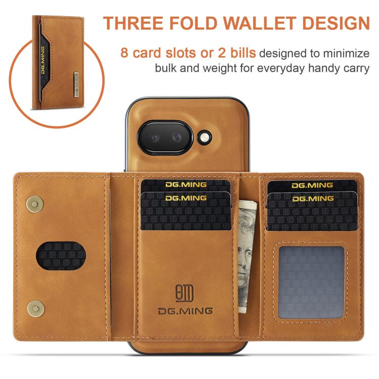 For Google Pixel 9a DG.MING M2 Series 3-Fold Multi Card Bag + Magnetic Phone Case(Brown) by DG.MING