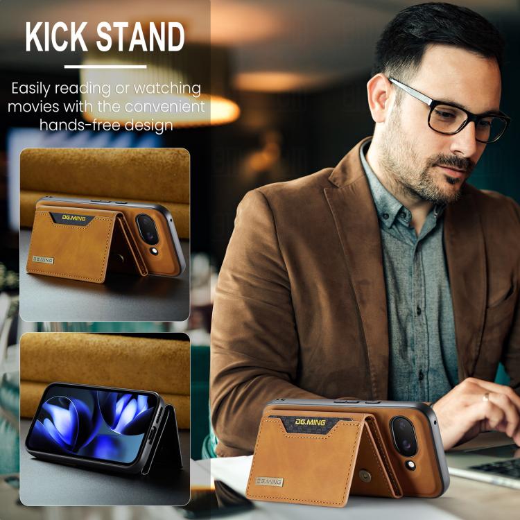 For Google Pixel 9a DG.MING M2 Series 3-Fold Multi Card Bag + Magnetic Phone Case(Brown) by DG.MING