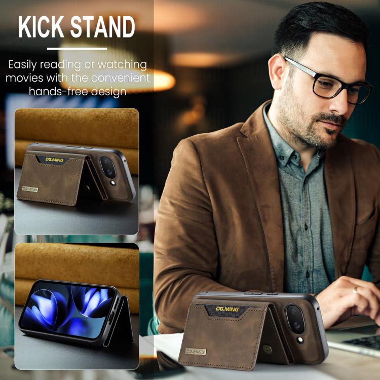 For Google Pixel 9a DG.MING M2 Series 3-Fold Multi Card Bag + Magnetic Phone Case(Coffee) by DG.MING
