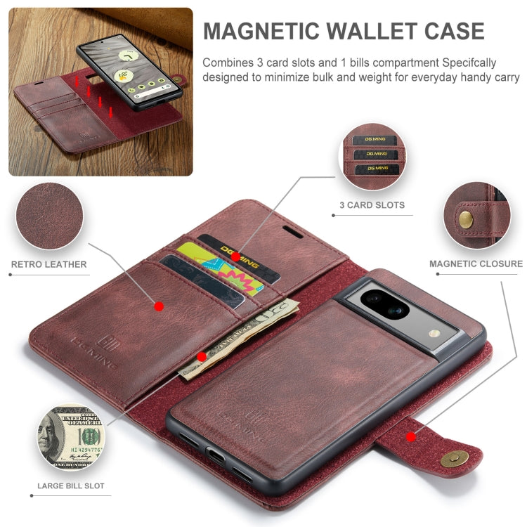 For Google Pixel 7A DG.MING Crazy Horse Texture Detachable Magnetic Leather Phone Case(Red) by DG.MING