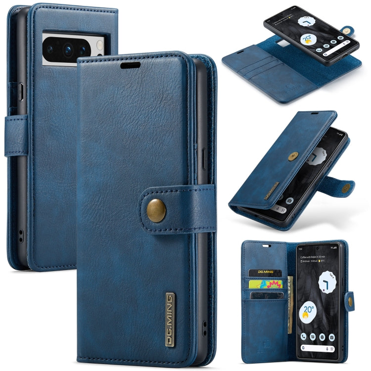 For Google Pixel 8 Pro DG.MING Crazy Horse Texture Detachable Magnetic Leather Phone Case(Blue) by DG.MING