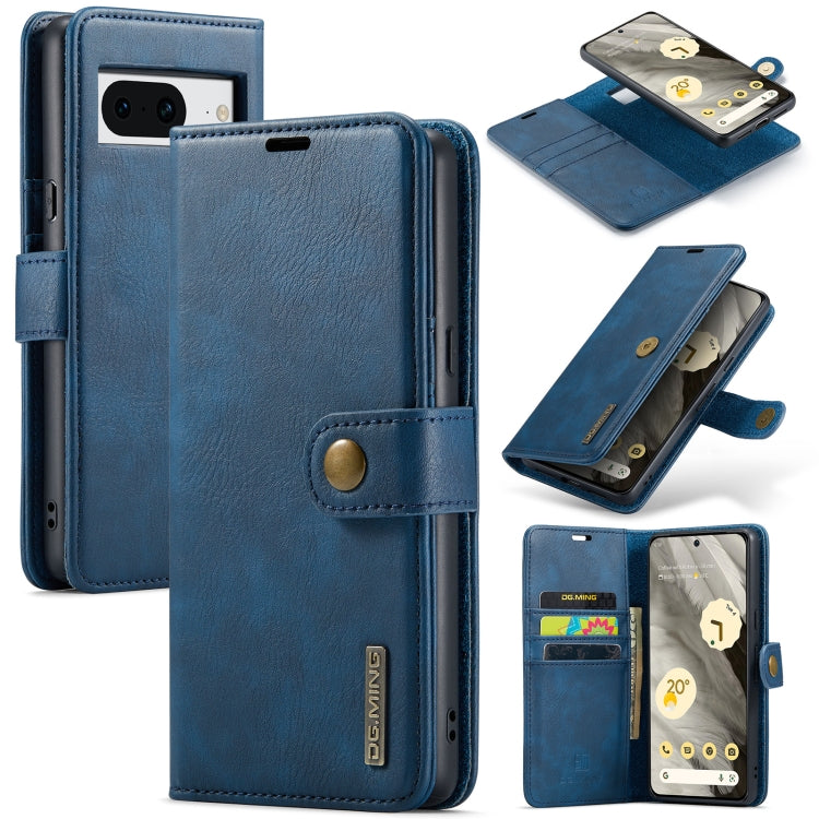 For Google Pixel 8 DG.MING Crazy Horse Texture Detachable Magnetic Leather Phone Case(Blue) by DG.MING