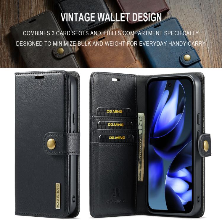 For Google Pixel 9a DG.MING Crazy Horse Texture Detachable Magnetic Leather Phone Case(Black) by DG.MING