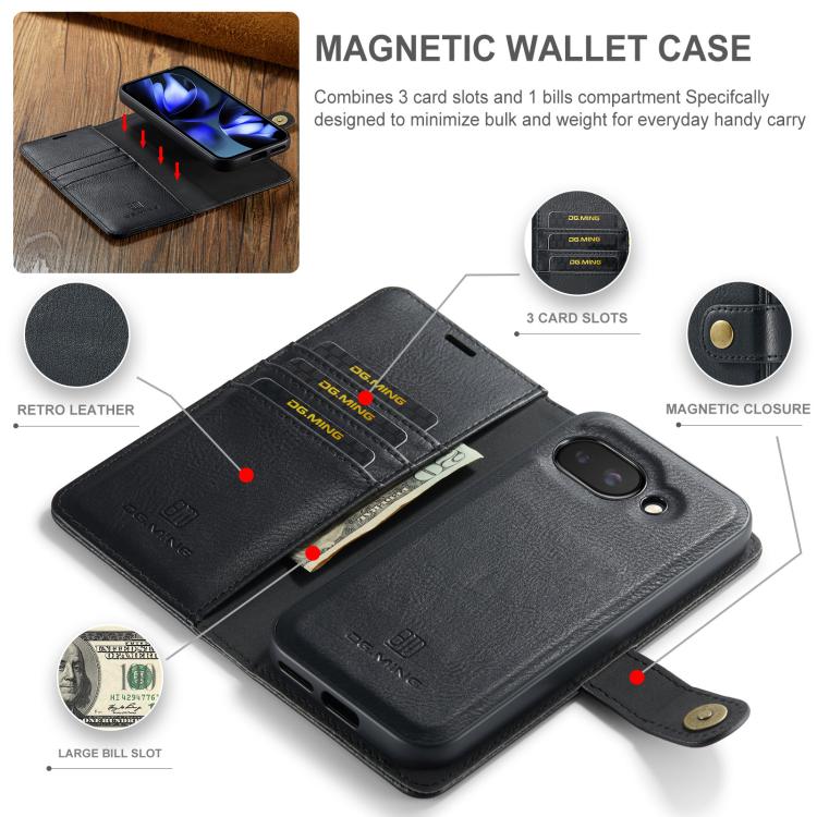 For Google Pixel 9a DG.MING Crazy Horse Texture Detachable Magnetic Leather Phone Case(Black) by DG.MING