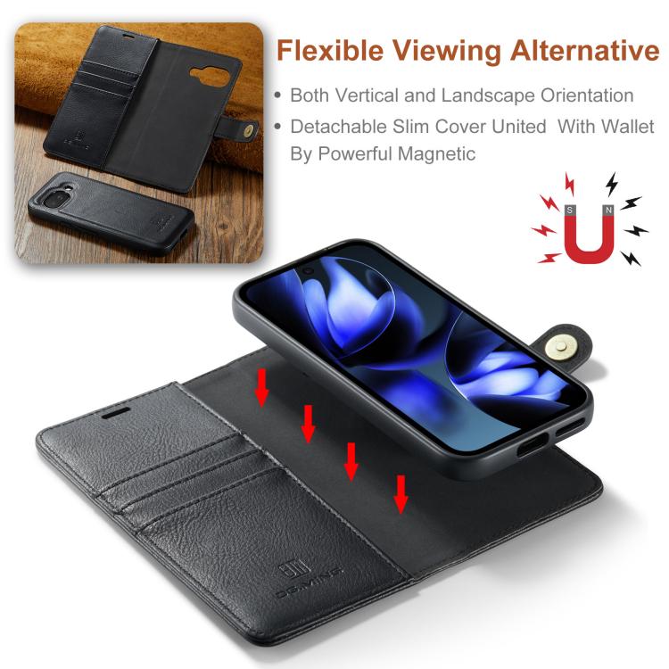 For Google Pixel 9a DG.MING Crazy Horse Texture Detachable Magnetic Leather Phone Case(Black) by DG.MING
