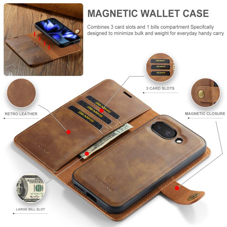 For Google Pixel 9a DG.MING Crazy Horse Texture Detachable Magnetic Leather Phone Case(Brown) by DG.MING