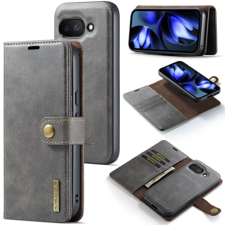 For Google Pixel 9a DG.MING Crazy Horse Texture Detachable Magnetic Leather Phone Case(Grey) by DG.MING
