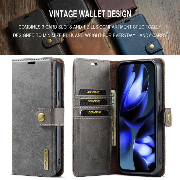 For Google Pixel 9a DG.MING Crazy Horse Texture Detachable Magnetic Leather Phone Case(Grey) by DG.MING